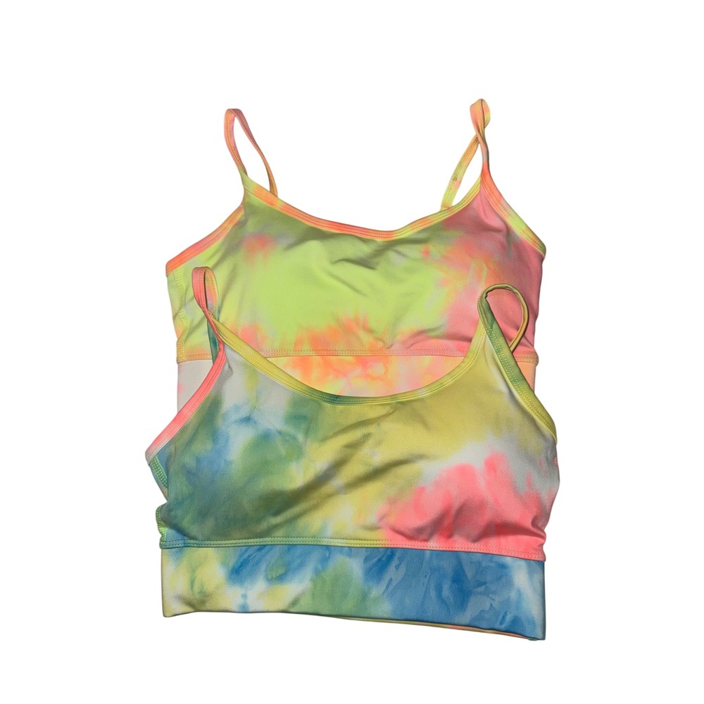 Zenana Womens 2 Pack Tie Dye Sports Bras Neon Yellow Pink Blue Small NST-6110D4